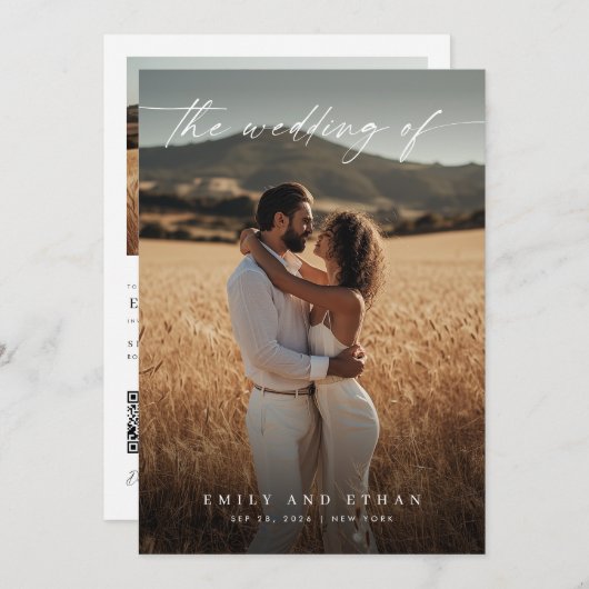 Elegante Boho Rustieke QR Code Fotobruiloft Kaart (Voorkant / Achterkant)