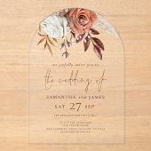 Elegante Boho Rustieke Terracotta Bloemen Huwelijk Acryl Uitnodigingen (Voorkant)