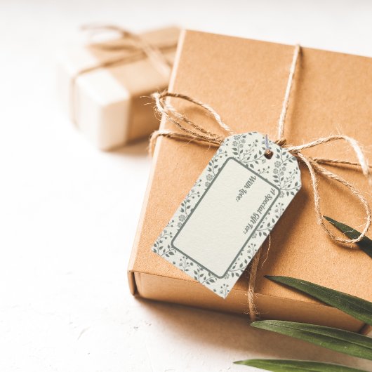 Elegante Boho Sage Crème Bloempatroon Cadeaulabel