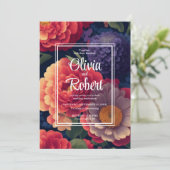 Elegante boho  sinaasappel rood paarse bloemen kaart (Staand voorkant)