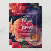 Elegante boho  sinaasappel rood paarse bloemen kaart (Voorkant / Achterkant)