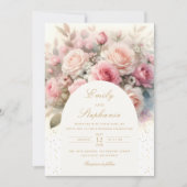 Elegante Boho Spring Blush Bloemen Bruiloft Kaart (Voorkant)