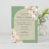 Elegante Boho Spring Peony Christelijke bruiloft Kaart (Staand voorkant)