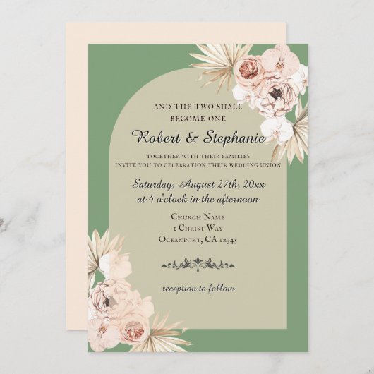 Elegante Boho Spring Peony Christelijke bruiloft Kaart (Voorkant / Achterkant)