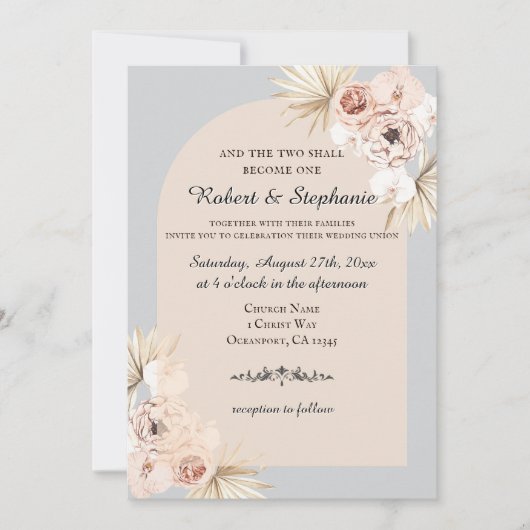 Elegante Boho Spring Peony Christelijke bruiloft Kaart (Voorkant)