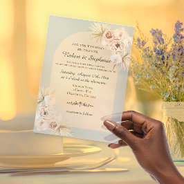 Elegante Boho Spring Peony Christelijke bruiloft Vellum Uitnodigingen