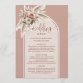 Elegante Boho Stof Roze Pampas Bloemige Trouwmenu Menu (Voorkant)