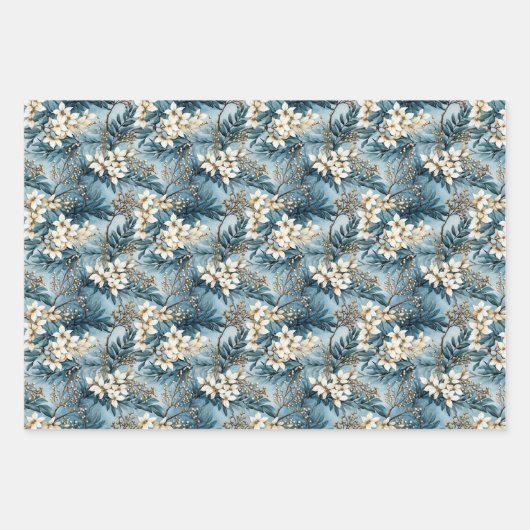 Elegante boho stoffige blauwe en ivoren winterbloe inpakpapier vel (Voorkant 2)