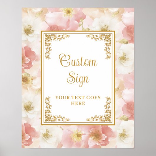 Elegante boho stoffige roze bloemen goud custom si poster (Voorkant)