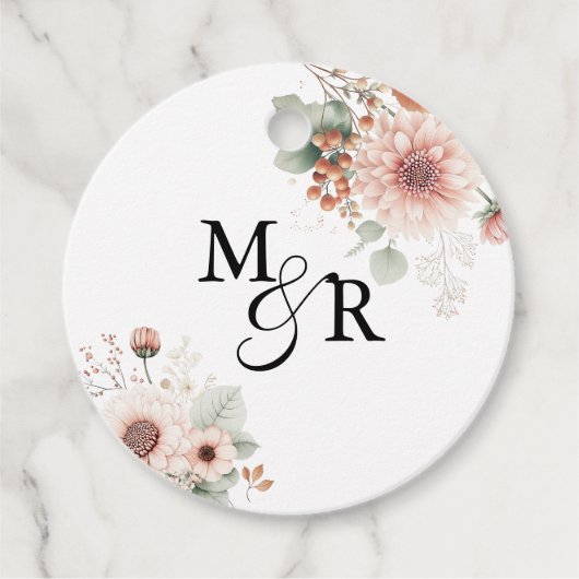 Elegante Boho stoffige roze huwelijksmonogram Bedankjes Labels (Voorkant)