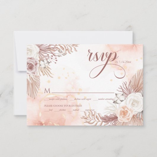 Elegante Boho Style Pink Rose Bloemen QR-code RSVP Kaartje (Voorkant)