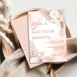 Elegante Boho Style Pink Rose Bloemen Uitnodiging