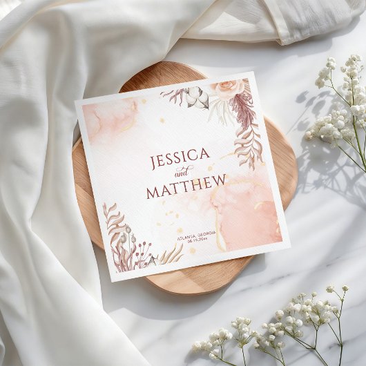 Elegante Boho Style Pink Rose Bloemen Welkom Servet