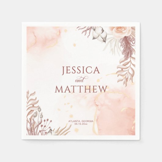 Elegante Boho Style Pink Rose Bloemen Welkom Servet (Voorkant)