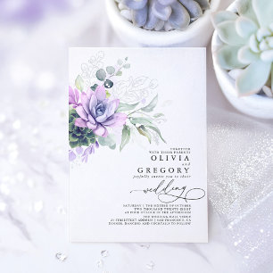 Elegante Boho Succulenten Zilveren Groenery Huweli Folie Uitnodiging