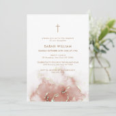 Elegante Boho Terracotta Agaat Goud Kruis Doop Kaart (Staand voorkant)