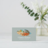 Elegante Boho Terracotta Blauwe Waterverf Veer Visitekaartje (Staand voorkant)