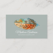 Elegante Boho Terracotta Blauwe Waterverf Veer Visitekaartje (Voorkant)