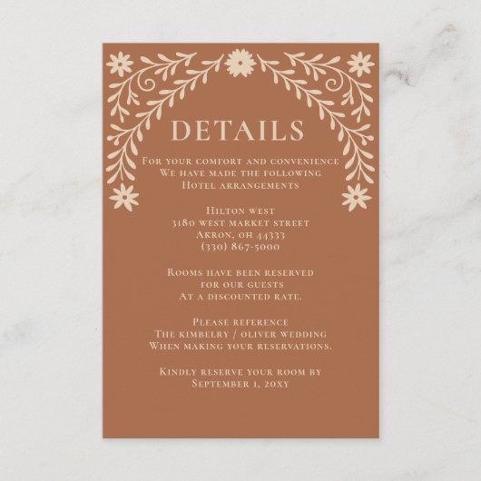 Elegante Boho Terracotta Bloemen Bruiloft Informatiekaartje (Voorkant)