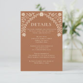 Elegante Boho Terracotta Bloemen Bruiloft Informatiekaartje (Staand voorkant)