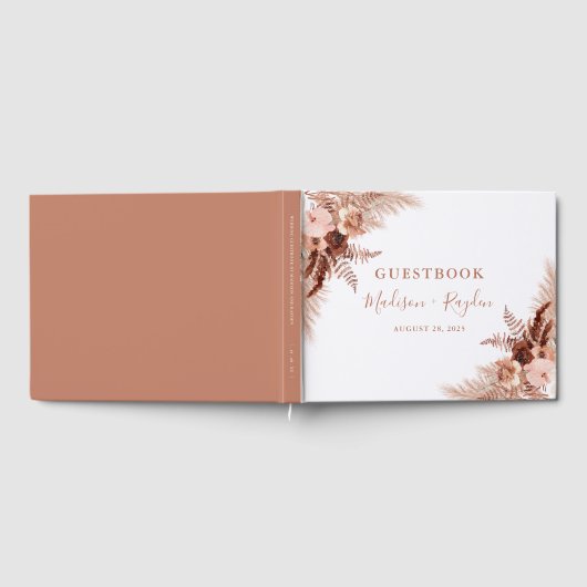 Elegante Boho Terracotta Pampas Grass bruiloft Gastenboek (Volledig)