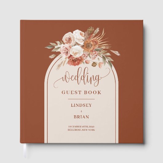 Elegante Boho Terracotta Salie Pampasgras Bloemstu Gastenboek (Voorkant)