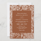 Elegante Boho Terracotta Wilde Bloem QR Code Bruil Kaart (Voorkant)