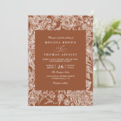 Elegante Boho Terracotta Wilde Bloem QR Code Bruil Kaart (Staand voorkant)