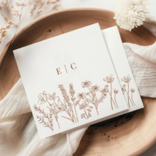 Elegante Boho Terracotta Wildflower Initiaal bruil Servet
