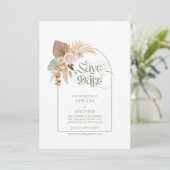 Elegante Boho Tropisch Gedroogde Bloemen Arch QR C Save The Date (Staand voorkant)