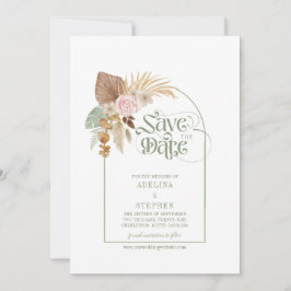 Elegante Boho Tropisch Gedroogde Bloemen Arch QR C Save The Date