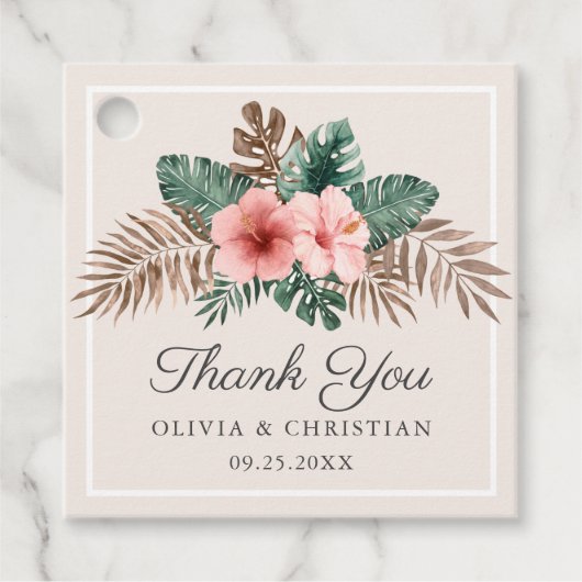Elegante Boho Tropische Waterverf Bloemenbruiloft Bedankjes Labels (Voorkant)