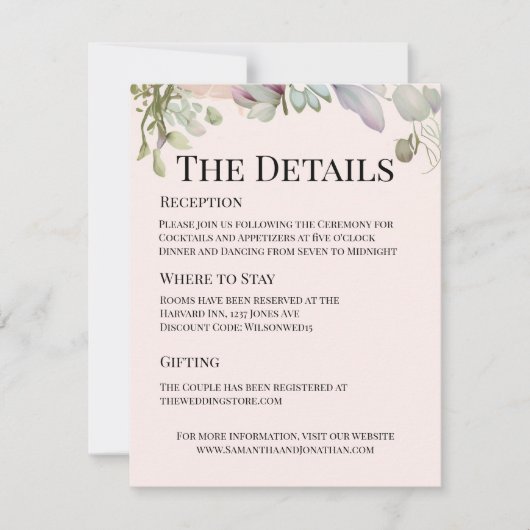 Elegante BOHO Trouw Uitnodiging Details Kaart (Voorkant)