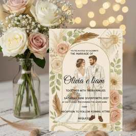 Elegante Boho Trouw Uitnodigings Set - Olivia & L Kaart