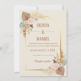 Elegante Boho Trouwkaart - Moderne Gouden Boog Kaart