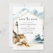 Elegante Boho Typografie Vuurtoren bruiloft Save The Date (Voorkant)