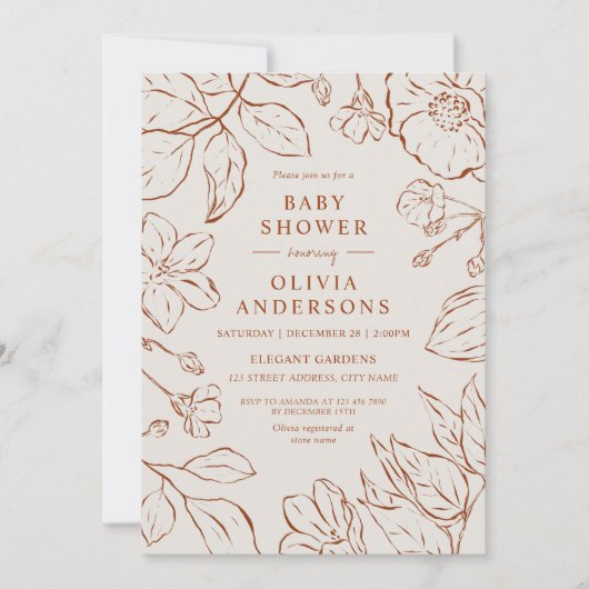 Elegante Boho verbrande Oranje botanische Baby sho Kaart (Voorkant)