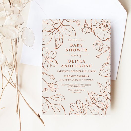 Elegante Boho verbrande Oranje botanische Baby sho Kaart