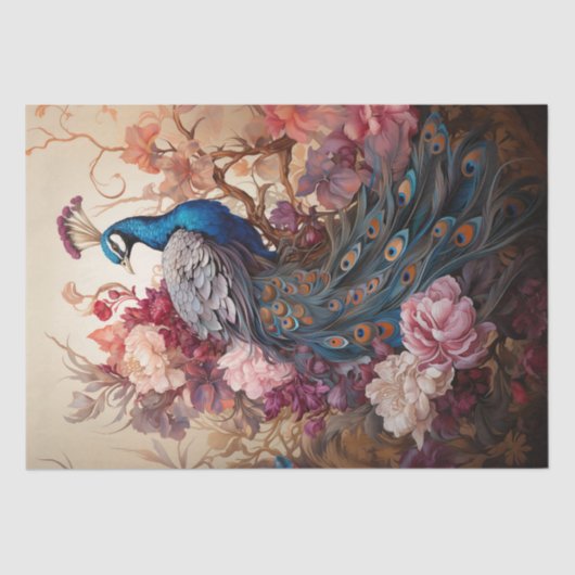 Elegante  Boho Victoriaans Decoupage Peacock Tissuepapier (Voorkant)