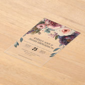 Elegante Boho Victoriaans Rose Bouquet bruiloft Acryl Uitnodigingen (Laagn)