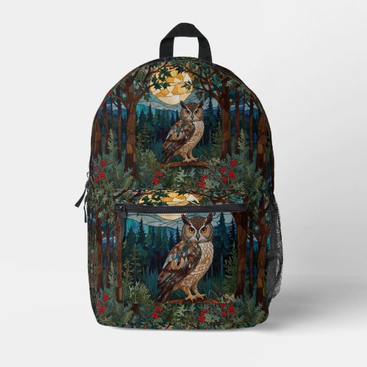 Elegante boho vlek glas uil bos bedrukte rugzak (Voorkant)