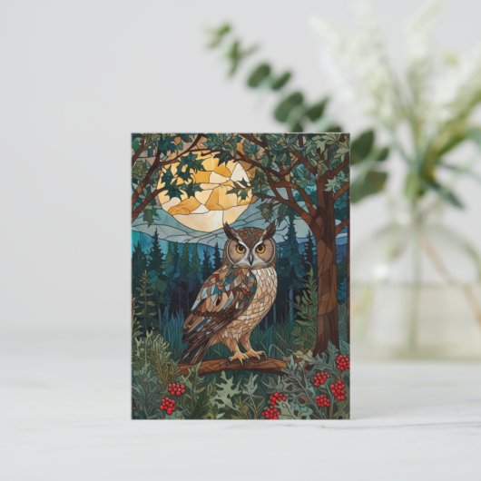 Elegante boho vlek glas uil bos briefkaart (Staand voorkant)