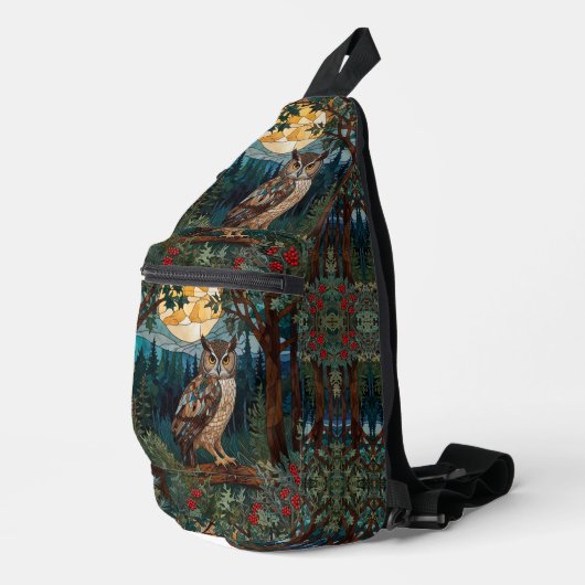 Elegante boho vlek glas uil bos sling bag (Rechterhoek)