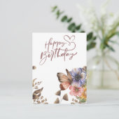 Elegante Boho Vlinder Bloem Verjaardag  Briefkaart (Staand voorkant)
