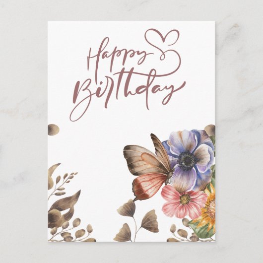 Elegante Boho Vlinder Bloem Verjaardag  Briefkaart (Voorkant)