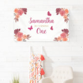 Elegante Boho Waterverf Bloem Eerste Verjaardag Spandoek (Insitu)