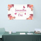 Elegante Boho Waterverf Bloem Eerste Verjaardag Spandoek (Beurs)