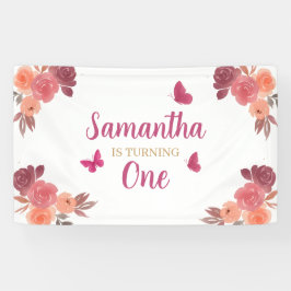 Elegante Boho Waterverf Bloem Eerste Verjaardag Spandoek