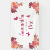 Elegante Boho Waterverf Bloem Eerste Verjaardag Spandoek (Verticaal)