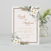 Elegante Boho Waterverf Bloem Zwarte Gouden Bruilo Folie Uitnodiging (Staand Voorkant)